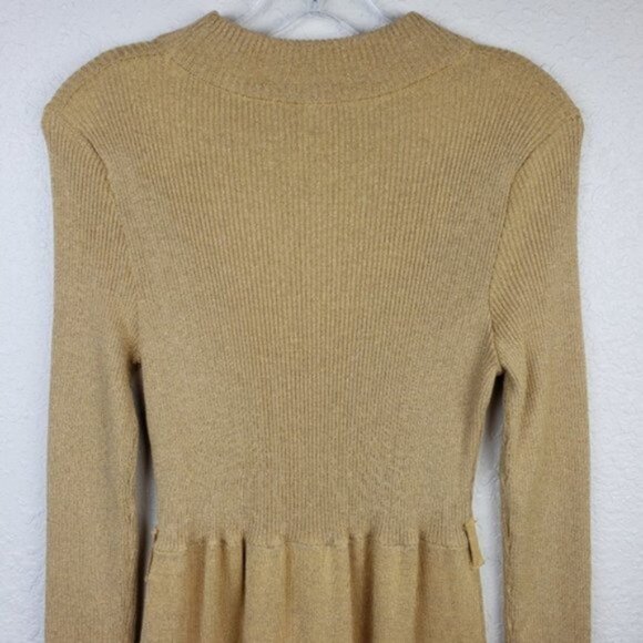 Free People 'French Girl' Sweater Mini Dress Knit Gold Metallic size S Boho - Picture 8 of 13
